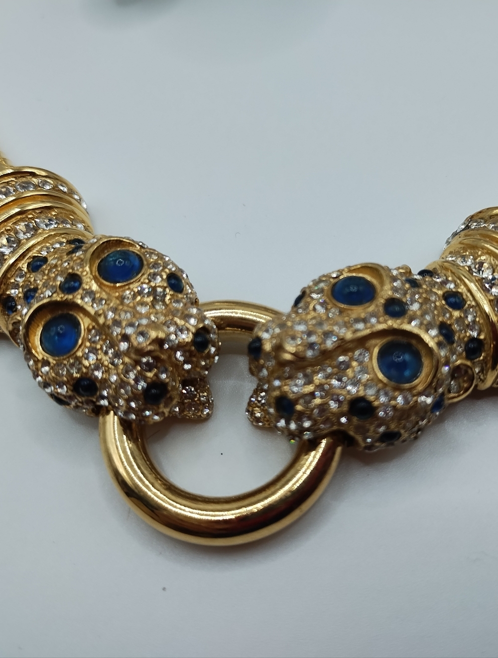 Vintage Ciner Double Panther Omega Necklace With The Rarest Blue Eyes - Picture 2 of 9